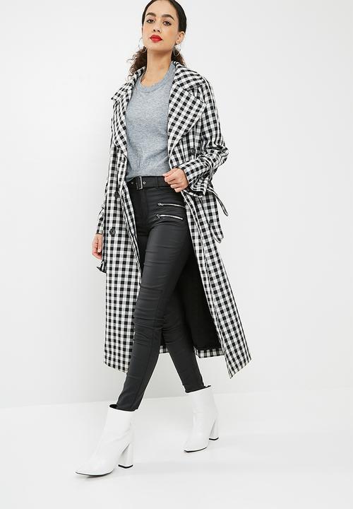 Missguided - Gingham trench coat - black & white 