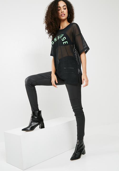 Converse - Embroidered mesh boxy tee - black