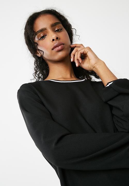 dailyfriday - Sporty rib trim blouse - black 
