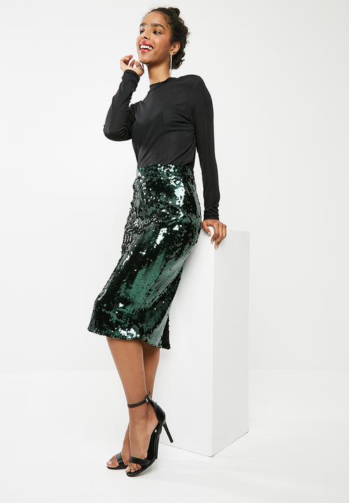 dailyfriday - High waisted sequin skirt - green 