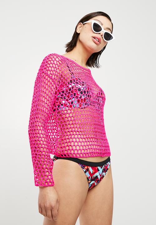 Missguided - Open stitch crochet knitted jumper - pink 