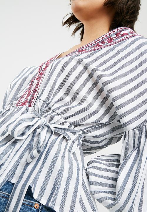New Look - Jacob striped embroidered wrap top - blue 