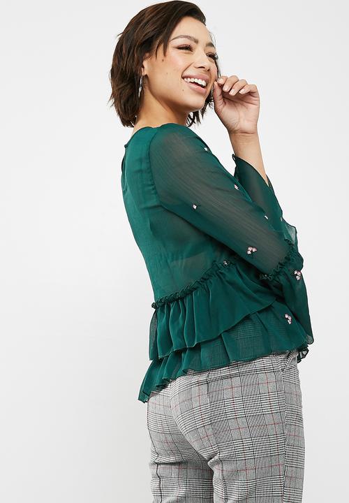 New Look - Emmet floral double peplum top - green 
