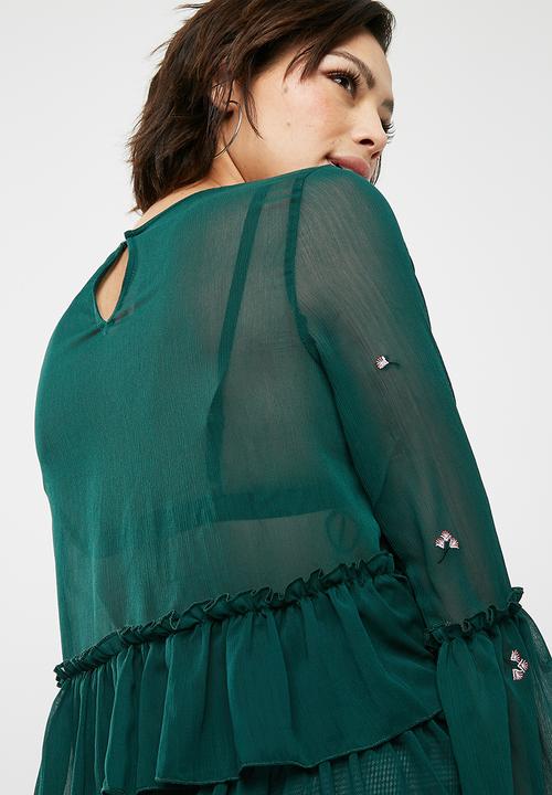 New Look - Emmet floral double peplum top - green 