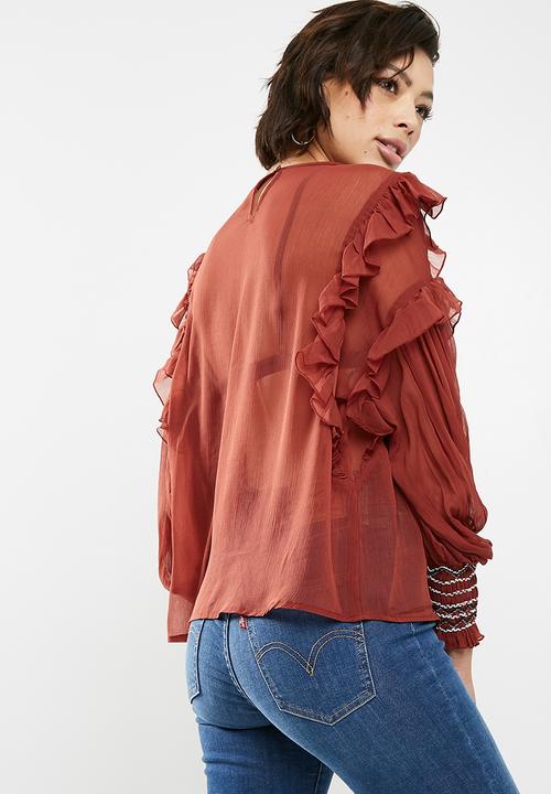 New Look - Bruno big sleeve plain shoulder top - red