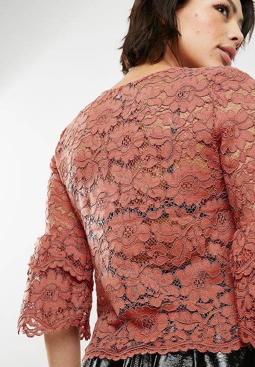 New Look - Corded lace double tier sleeve top - pink 