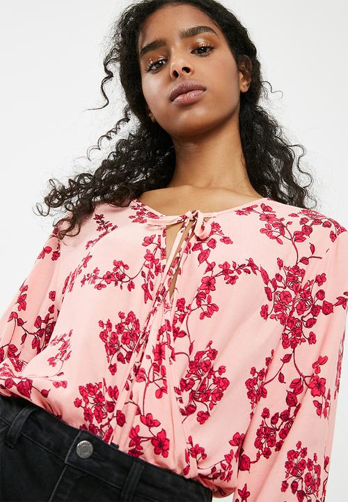 Missguided - Pink floral tie front bodysuit - pink 