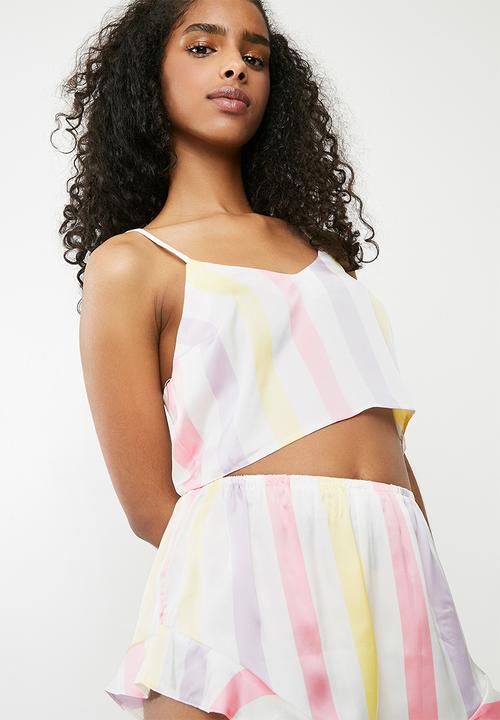 Missguided - Satin striped short pyjama set -  multi