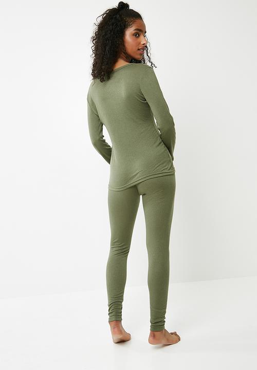 Missguided - Long sleeve ribbed pyjama set - green