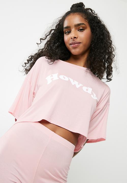 Missguided - Oversized slogan print cycling short pyjama set - pink 