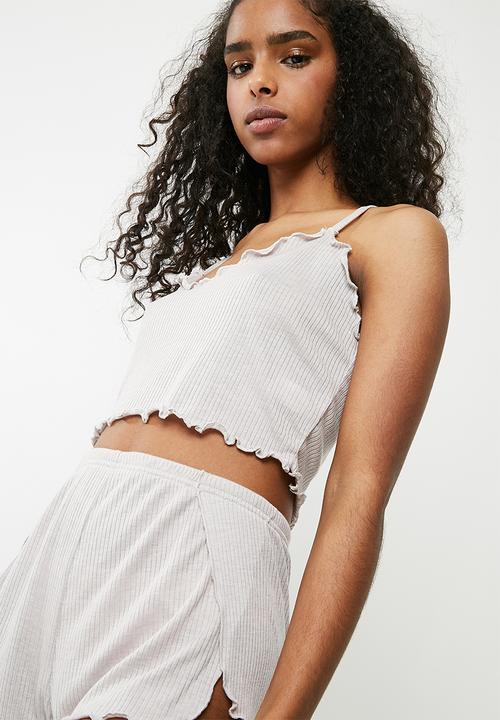 Missguided - Ribbed tie shoulder cropped pyjama set - grey