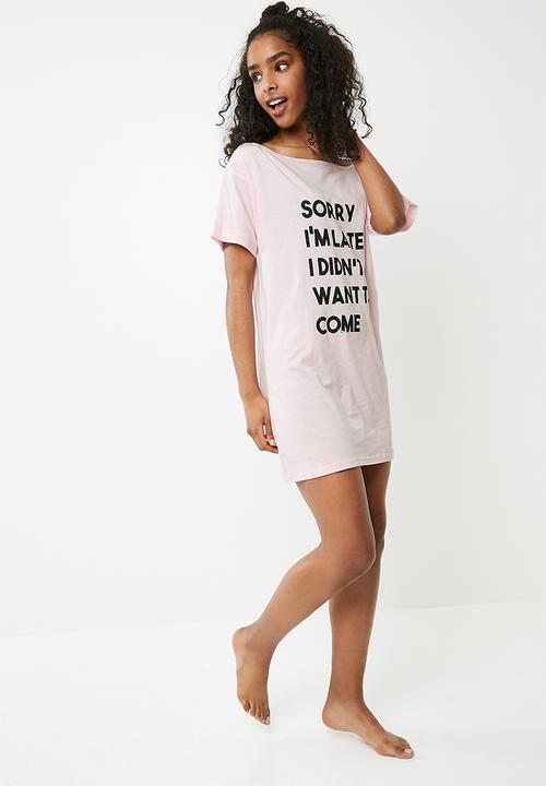 Missguided - Sorry i'm late night tee - pink