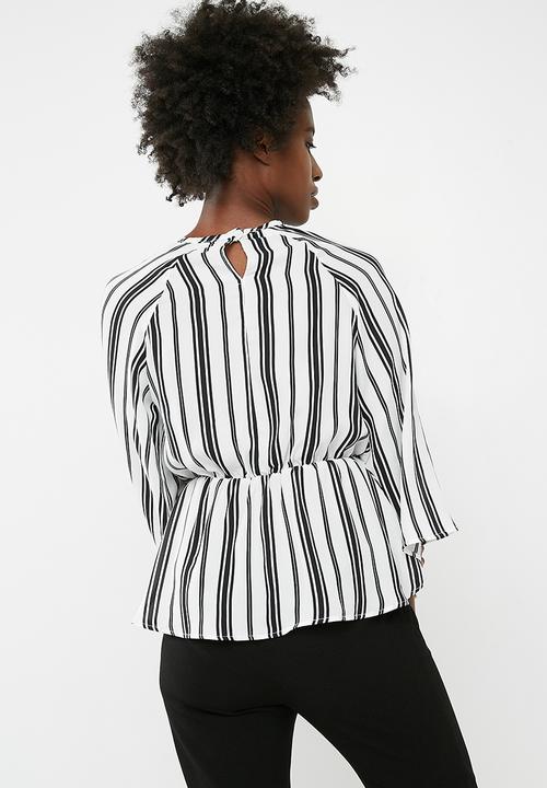 dailyfriday - Tie front stripe blouse - white & black
