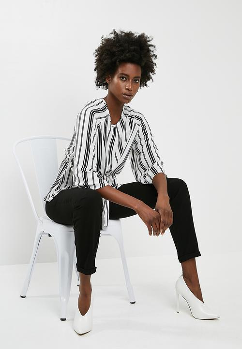 dailyfriday - Tie front stripe blouse - white & black