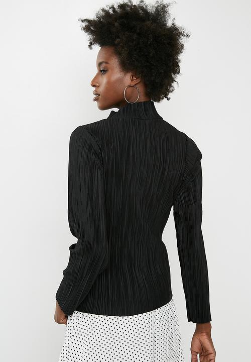 Vero Moda - Plissé high neck long sleeve top - black 