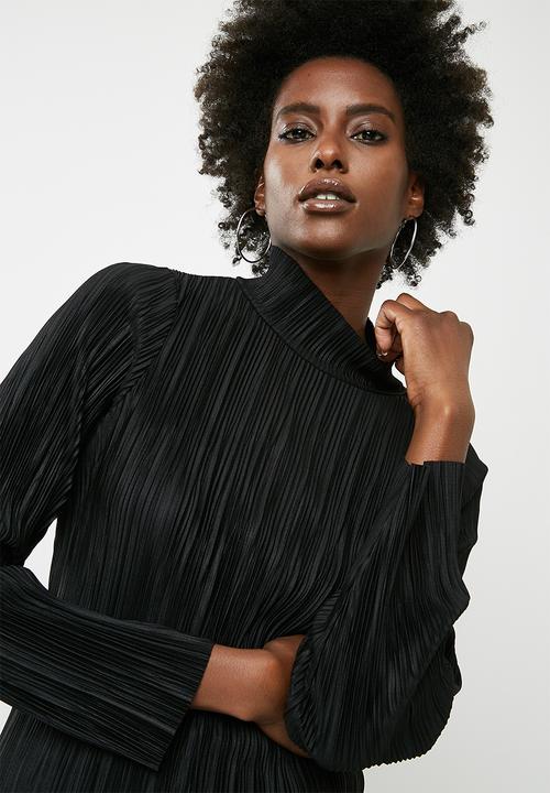 Vero Moda - Plissé high neck long sleeve top - black 