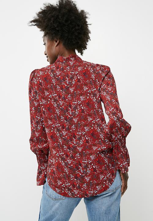 Vero Moda - Camille long sleeve tie shirt - red 