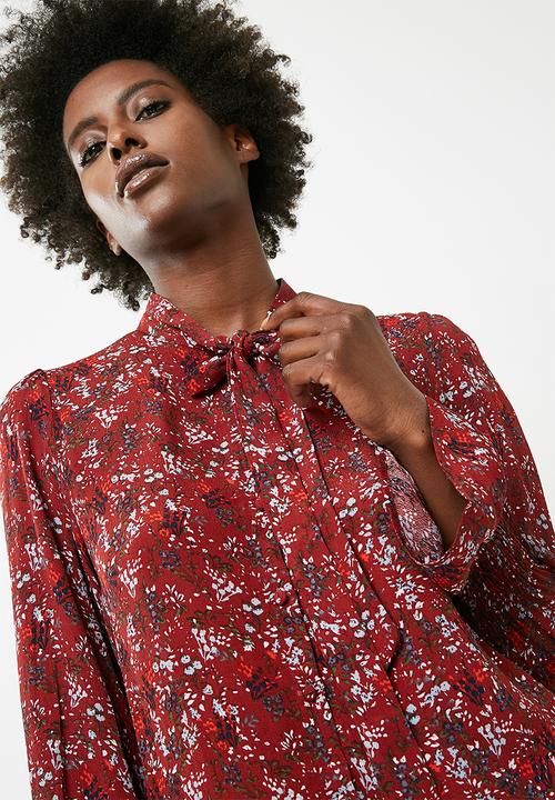 Vero Moda - Camille long sleeve tie shirt - red 