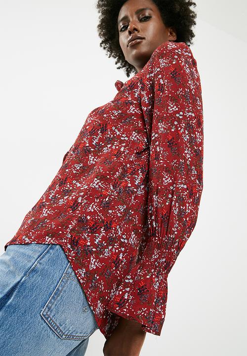 Vero Moda - Camille long sleeve tie shirt - red 