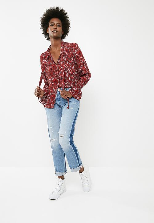 Vero Moda - Camille long sleeve tie shirt - red 