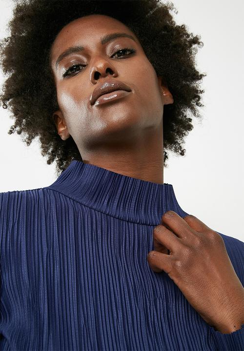 Vero Moda - Plissé high neck long sleeve top - blue 