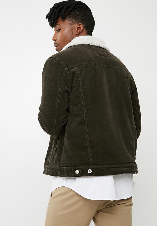 Cotton On - Borg denim corduroy jacket - brown