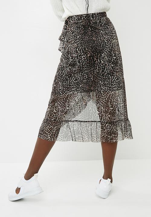 Pieces - Lulu mesh midi skirt - black & brown