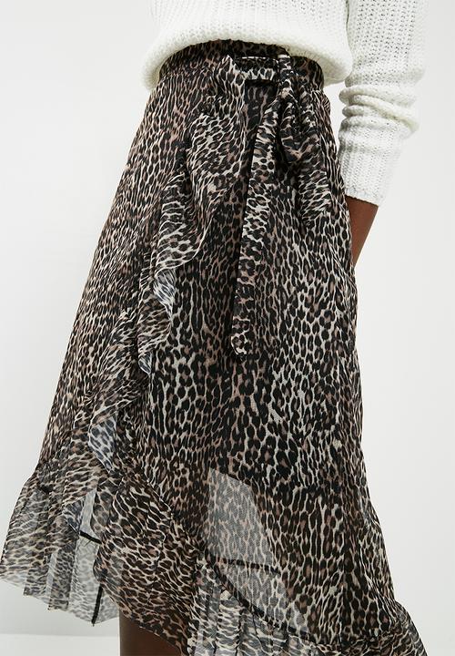 Pieces - Lulu mesh midi skirt - black & brown