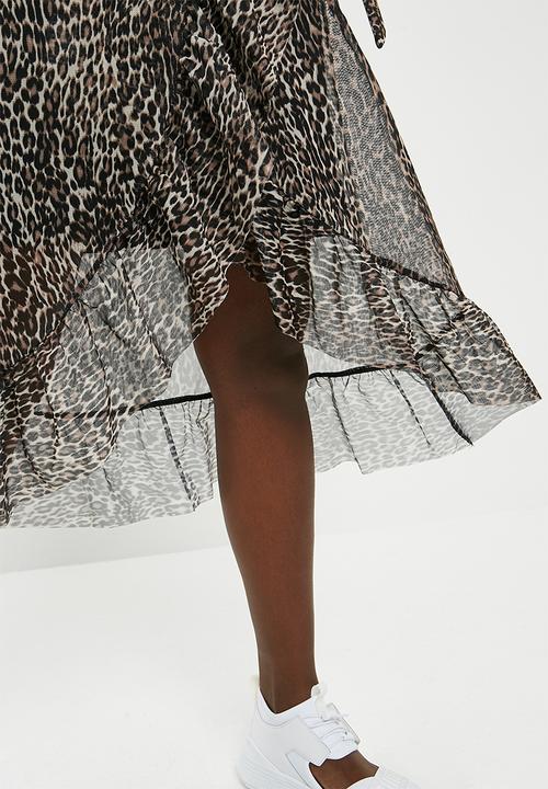 Pieces - Lulu mesh midi skirt - black & brown