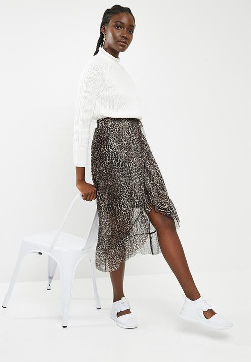 Pieces - Lulu mesh midi skirt - black & brown