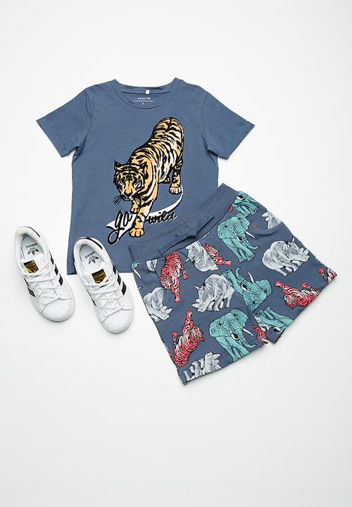 Name It - Animal long sweat shorts - blue 