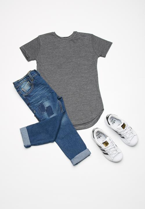 basicthread - Longline tees 2 pack - white & charcoal 