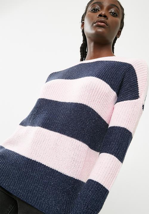 ONLY - Peyton lace up pullover knit - pink & blue 