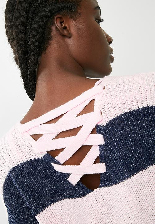 ONLY - Peyton lace up pullover knit - pink & blue 