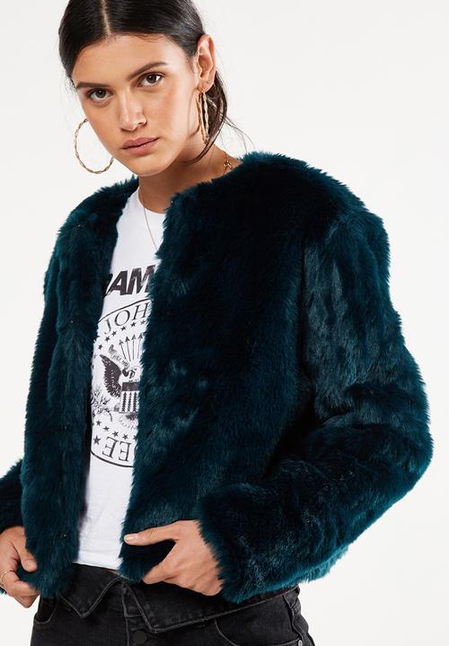 Faux fur jacket - velvety green Cotton 