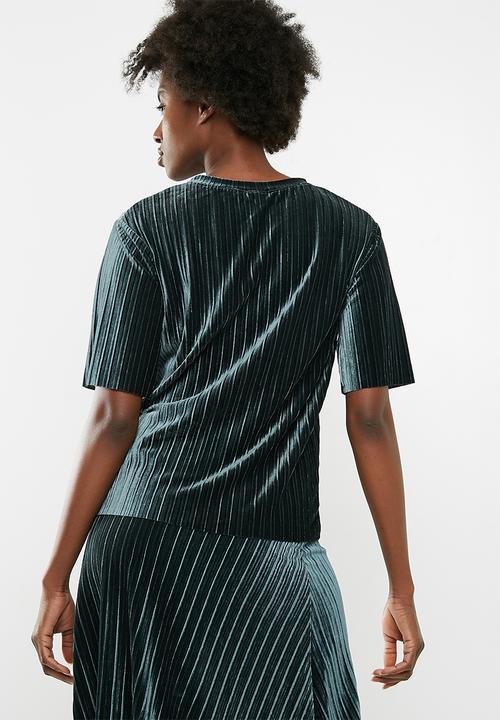 Jacqueline de Yong - Nina short sleeve pleated top - green 