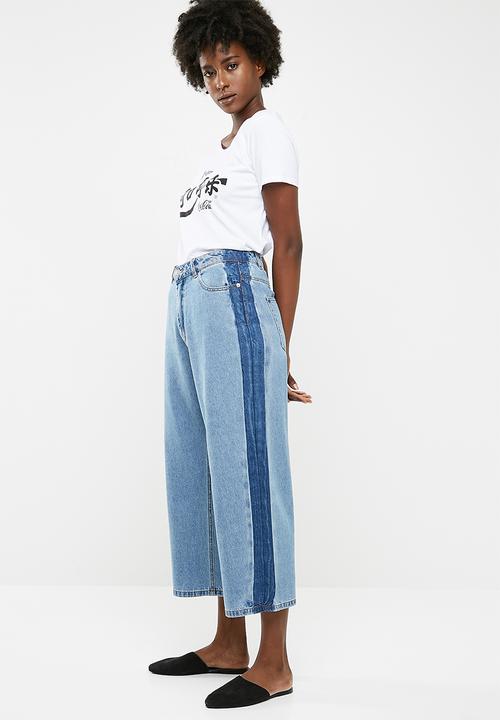 Jacqueline de Yong - Celia high waisted panel cropped jeans - blue 