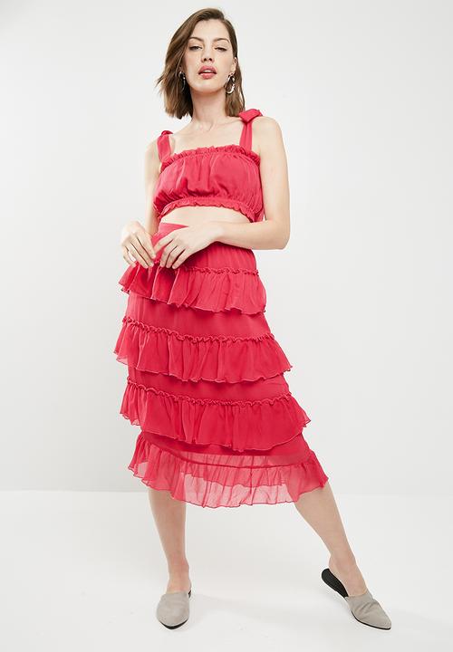 Vero Moda - Emma frill midi skirt - pink