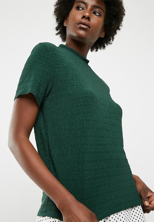 Jacqueline de Yong - Joan short sleeve  highneck top - green 