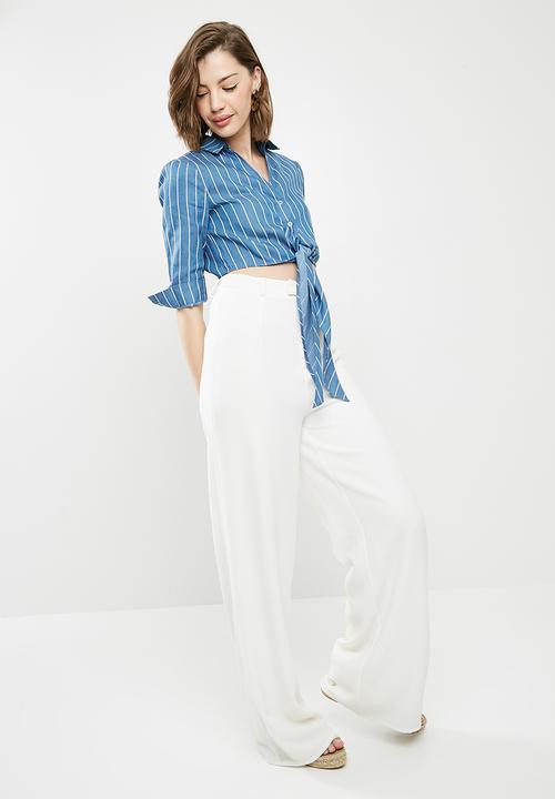 Missguided - Striped tie front shirt - blue & white