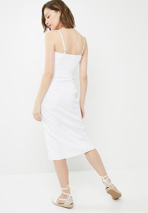 Missguided - Tie front button down strappy midi dress - white