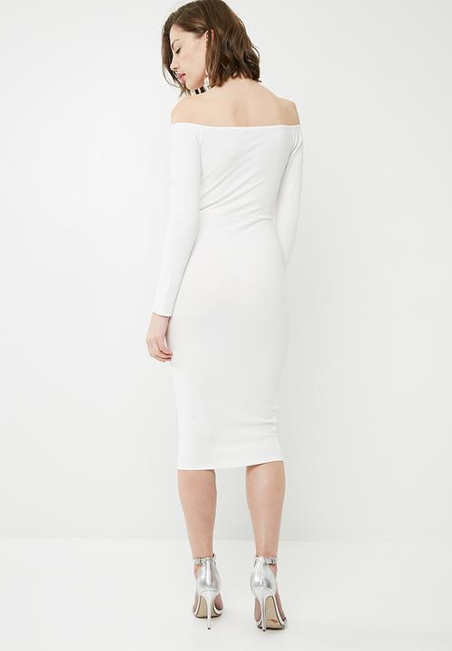 Missguided - Fold over bardot midi dress - white 