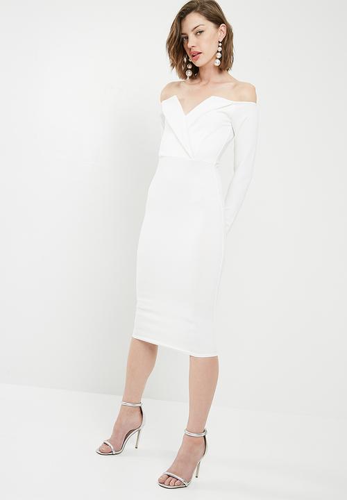 Missguided - Fold over bardot midi dress - white 