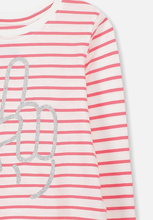 Cotton On - Kids Penelope long sleeve curved hem - red & white