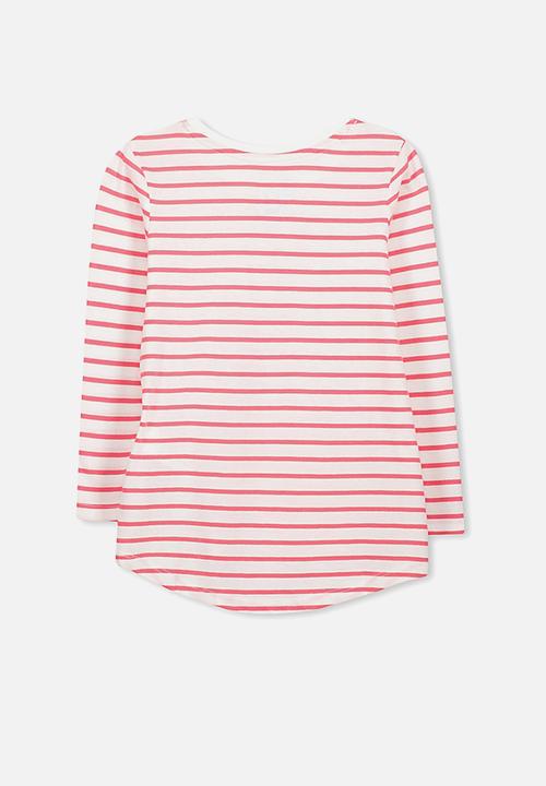 Cotton On - Kids Penelope long sleeve curved hem - red & white