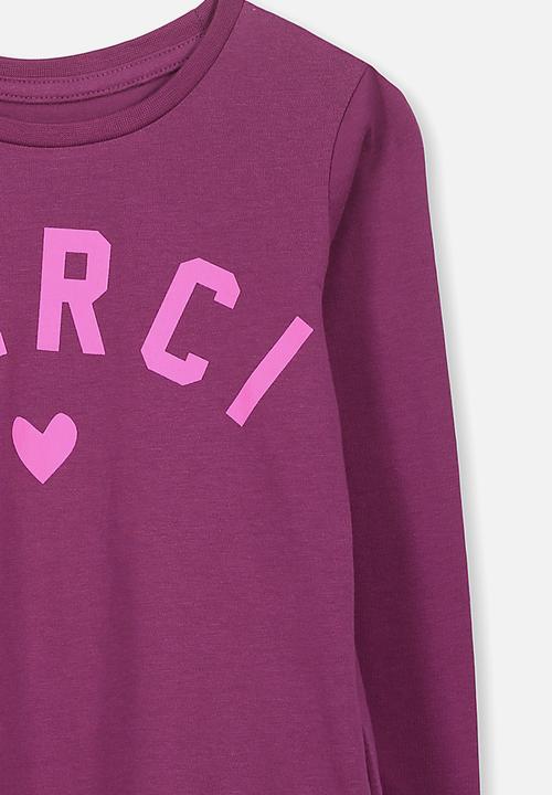Cotton On - Kids Penelope long sleeve curved hem -purple