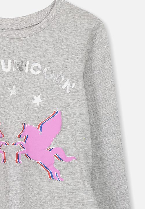 Cotton On - Kids Penelope long sleeve curved hem - grey 