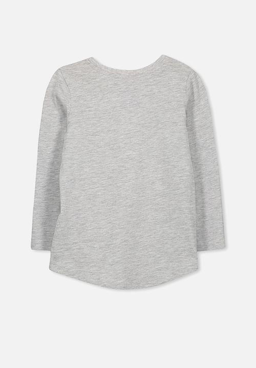 Cotton On - Kids Penelope long sleeve curved hem - grey 