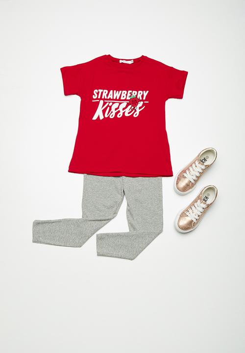 dailyfriday - Kids girls printed swing tee - red 