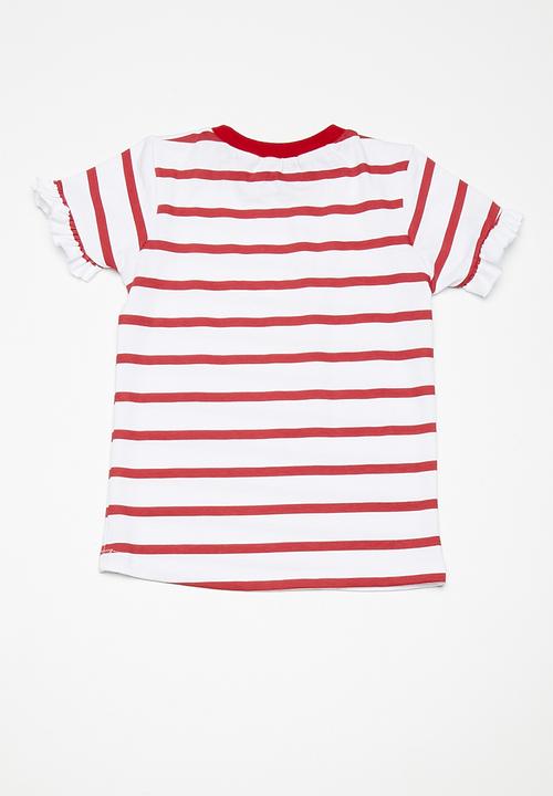 dailyfriday - Kids girls frill sleeve tee - red & white 